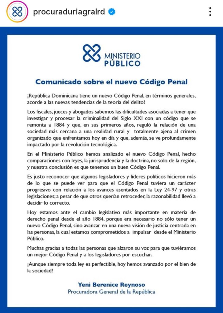 New Penal Code receives support from Yeni Berenice | De Último Minuto English