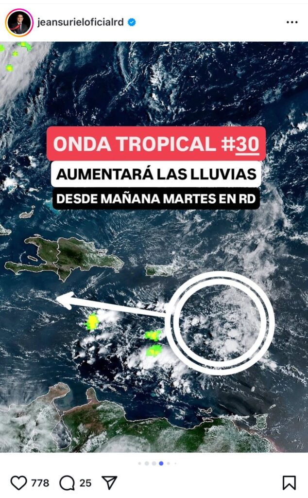 Tomorrow, Tuesday, tropical wave number 30 will arrive in the Dominican Republic. | De Último Minuto English