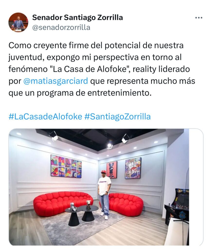 Senator Santiago Zorrilla on La Casa de Alofoke: "represents much more than an entertainment program" | De Último Minuto English