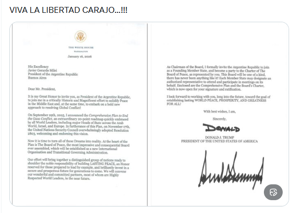 Trump Appoints Milei to the Executive Board for Peace in Gaza | 3 | Trump Appoints Milei to the Executive Board for Peace in Gaza | De Último Minuto English