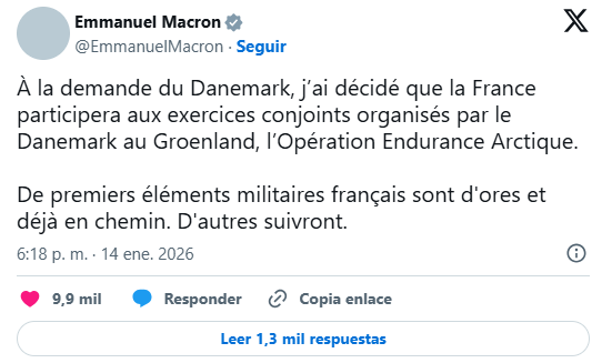 Macron announces joint military exercises with Denmark in Greenland | De Último Minuto English