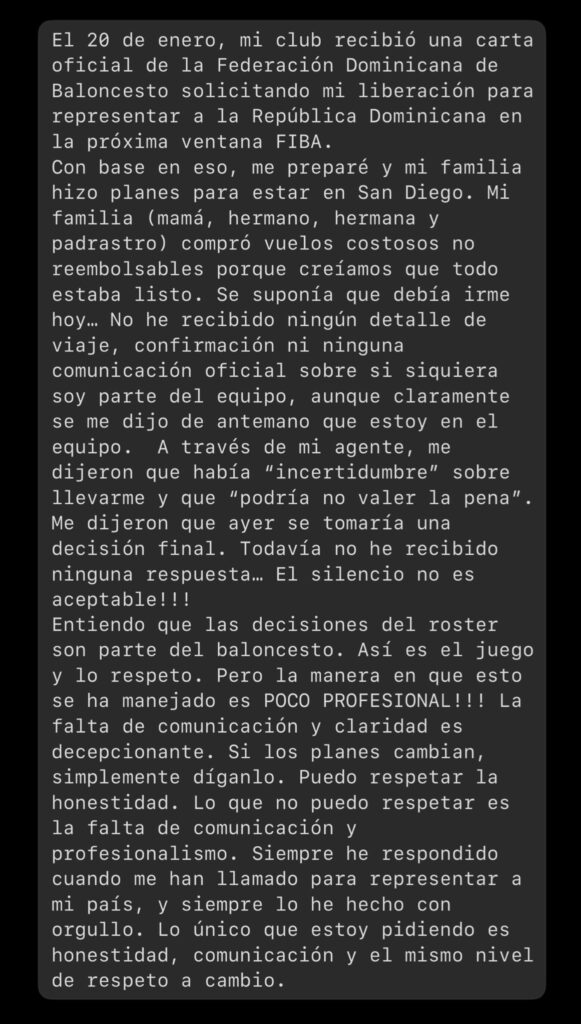 Marques Townes expresses discomfort over management of his call-up to the Dominican Republic national basketball team | De Último Minuto English