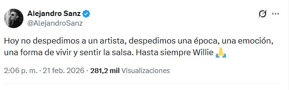 Figuras del arte expresan dolor por fallecimiento de Willie Colón