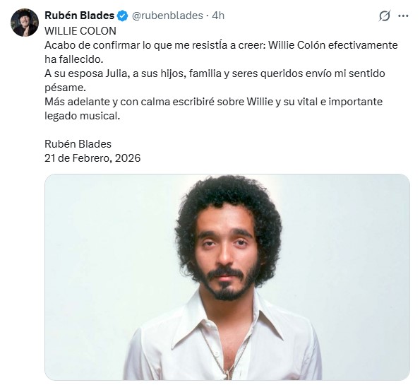 Figuras del arte expresan dolor por fallecimiento de Willie Colón - Noticias de hoy en República Dominicana | De Último Minuto