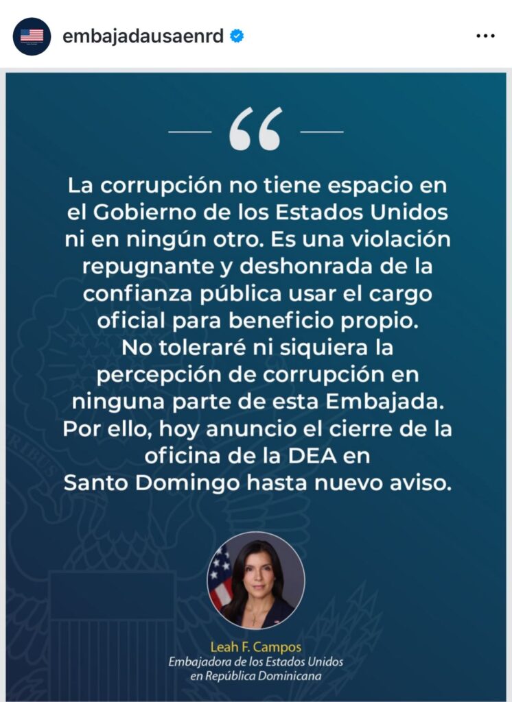 EEUU ordena cierre de la DEA en RD por política de “cero tolerancia” a la corrupción - Noticias de hoy en República Dominicana | De Último Minuto