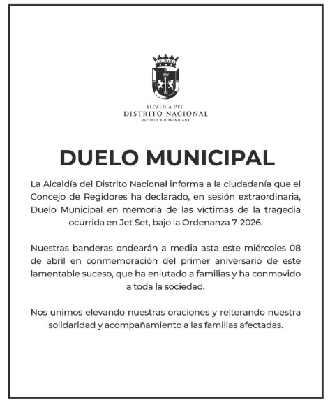 Alcaldía del Distrito Nacional declara duelo municipal por aniversario de tragedia en Jet Set | De Último Minuto English